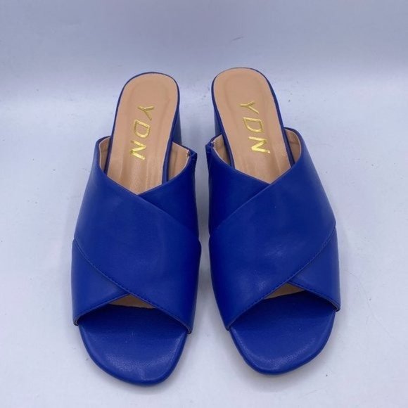 YDN Blue Cross Strap Block Heel Mules - Picture 3 of 11